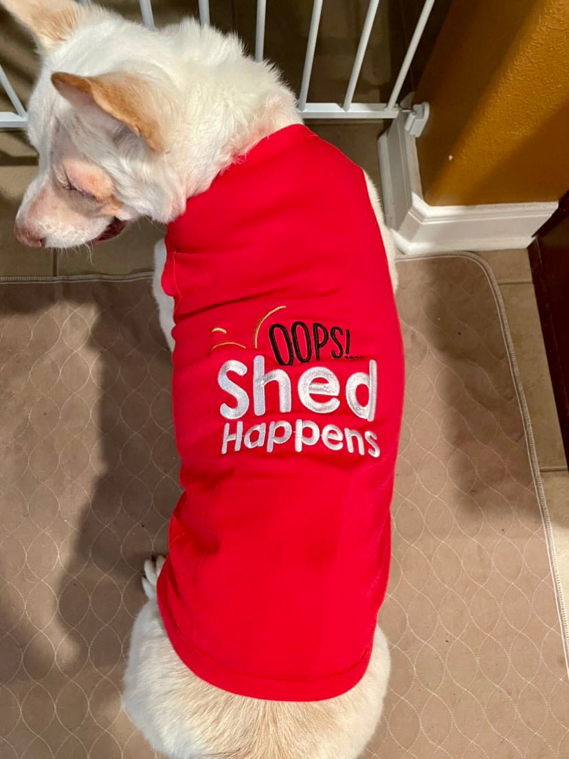 Parisian Pet 'Shed Happens' Funny Dog Shirt – Soft Cotton Slogan Pet Apparel for Dogs & Cats, Red