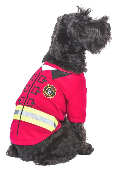 Parisian Pet 'Fire-Barker' Halloween Costume for Dogs & Cats – Firefighter Dog Costume, Pet Halloween Outfit, Red and Yellow