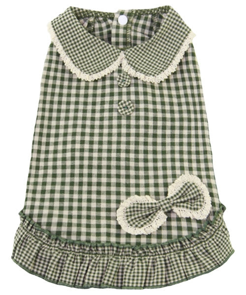 Gingham Dog Dress Green