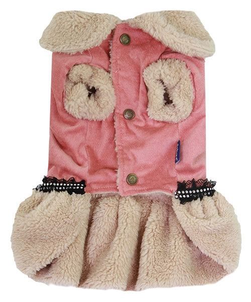 Dobaz 'Bear Dress' for Dogs & Cats - Cute and Cozy Pet Outfit, Perfect for Cold Weather, Comfortable and Fashionable Dress for Small Breeds, Pink