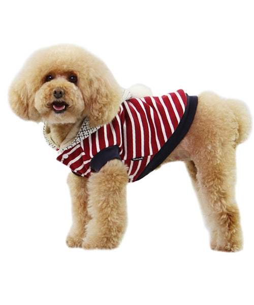 Dobaz 'Striped Pompom Hoodie' for Dogs & Cats – Cozy Red with White Stripes Hoodie with Pompom Detail, Perfect Winter Dog Sweater for Small to Medium Pets