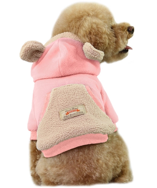 Dobaz 'Bear Design Dog Sweater' for Dogs & Cats - Trendy and Warm Winter Pet Apparel, Soft Velour Sweater for Small Breeds, Pink