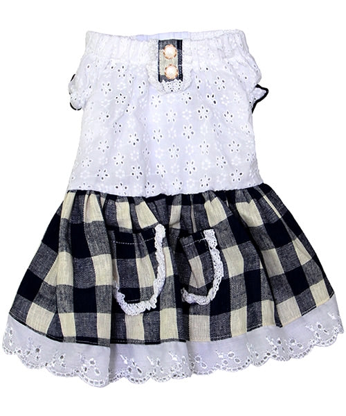 Gingham Country Dog Dress Navy