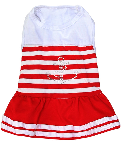 Anchor Bling Dog Dress Red