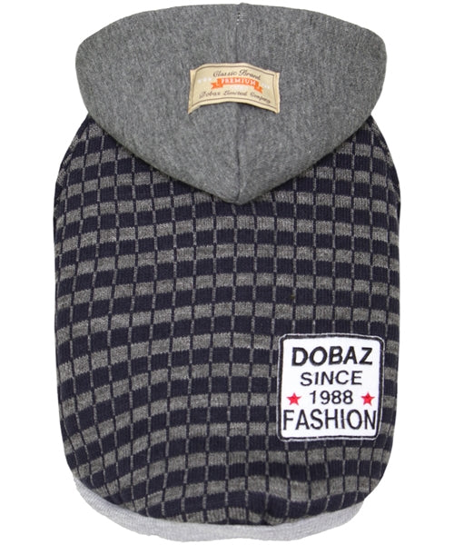 Striped Knit Dog Hoodie Gray Navy