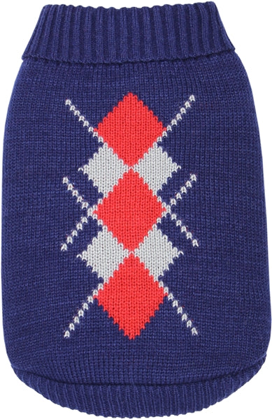 Argyle Dog Sweater Navy Red