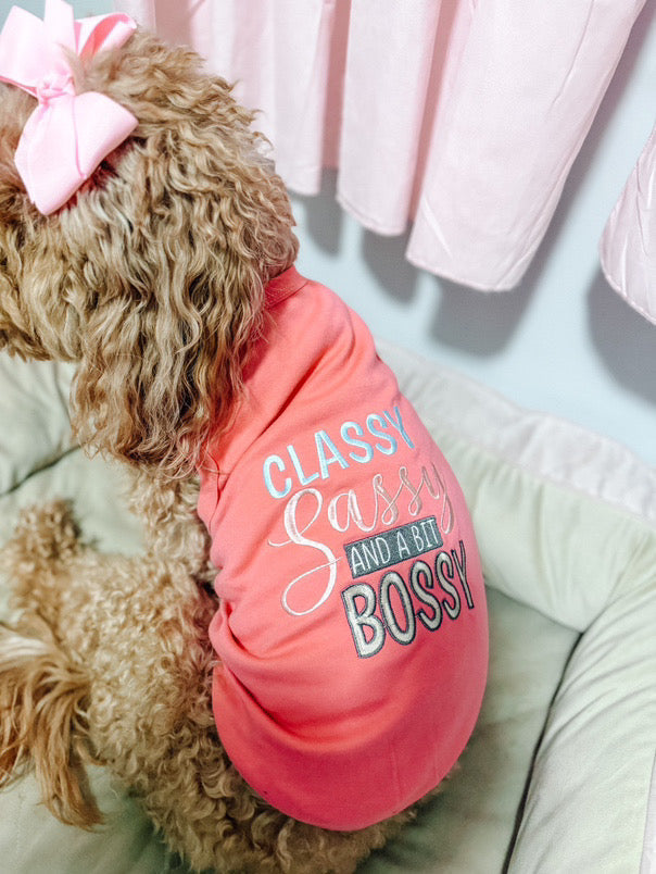 Parisian Pet 'Classy, Sassy, and a Bit Bossy' Dog & Cat T-Shirt – Trendy & Fun Pet Apparel - Pink