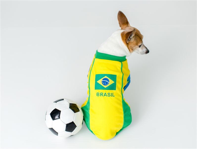 Parisian Pet 'Team Brazil' Dog & Cat Shirt – Embroidered Soccer Jersey, Comfortable & Stylish – Yellow Green