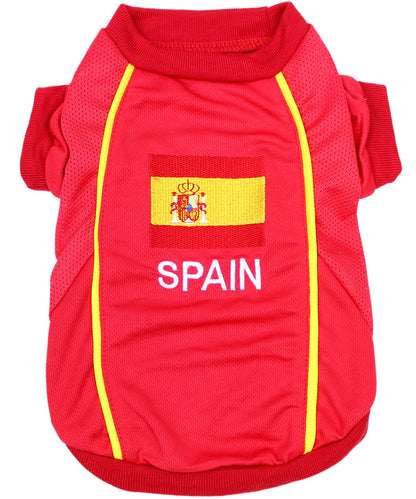 Parisian Pet 'Team Spain' Jersey for Dogs & Cats – Spain Flag-Inspired Pet Outfit, Soccer Fan Apparel for Dogs & Cats, Red and Yellow Stripes