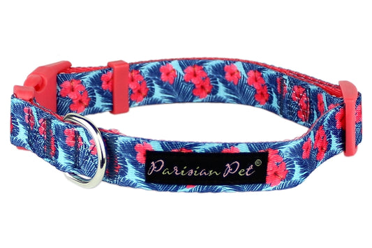 Parisian Pet 'Hibiscus' Collar for Dogs & Cats – Tropical Floral Collar for Dogs with Adjustable Fit and Pink Color