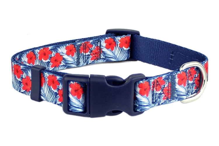 Hibiscus Blue Dog Collar