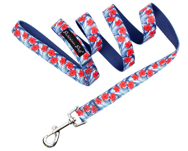 Parisian Pet 'Hibiscus' Collar for Dogs & Cats – Vibrant Blue Dog Collar with Adjustable Fit and Tropical Floral Pattern