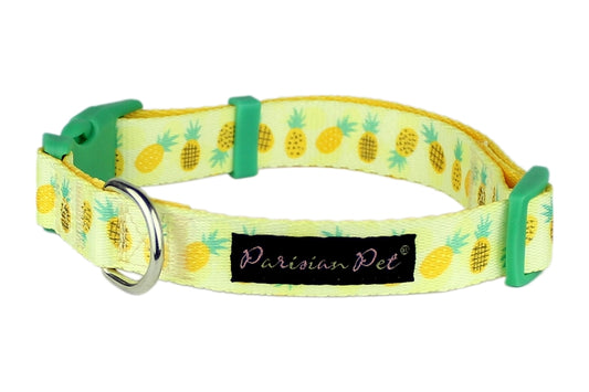 Parisian Pet 'Pineapples' Collar for Dogs & Cats – Comfortable Adjustable Dog Collar with Pineapple Design in Yellow