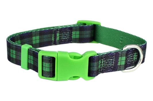 Scottish Plaid Dog Collar Green Blue