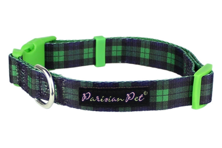 Parisian Pet 'Scottish Plaid' Collar for Dogs & Cats – Stylish Green Blue Dog Collar with Plaid Design and Adjustable Strap