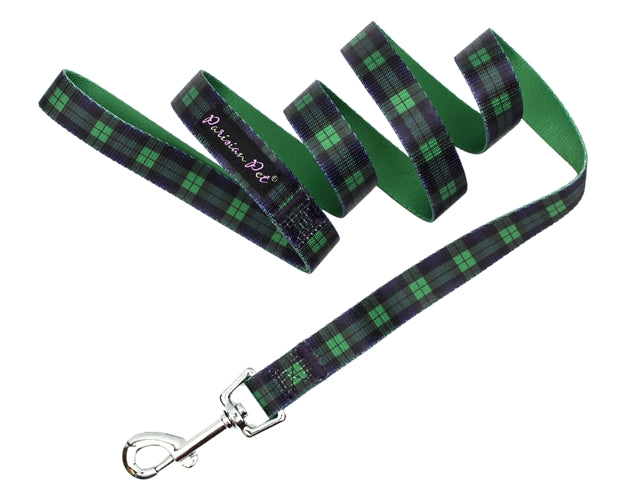 Parisian Pet 'Scottish Plaid' Collar for Dogs & Cats – Stylish Green Blue Dog Collar with Plaid Design and Adjustable Strap