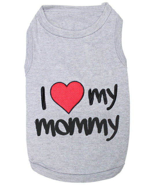 Parisian Pet 'I Love Mommy®' Embroidered Cotton T-shirt for Dogs & Cats – Gray-Valentine's Day