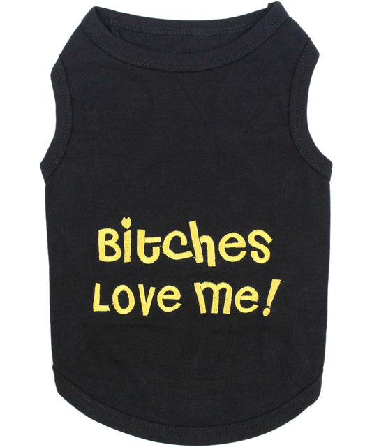 Parisian Pet 'Bitches Love Me' Funny Dog Shirt – Embroidered Cotton Pet T-Shirt for Dogs & Cats, Black-Valentine's Day