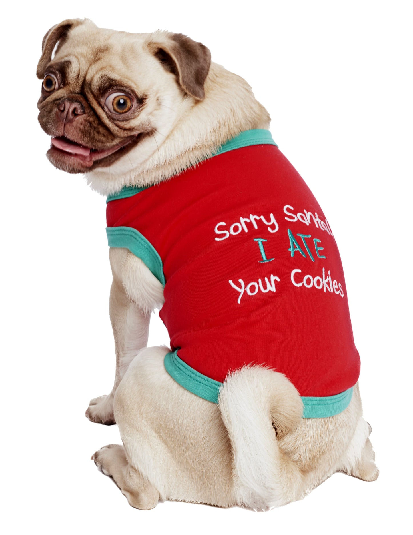 Parisian Pet 'Sorry Santa, I Ate Your Cookies' Christmas Shirt for Pets - Festive Dog & Cat Outfit, Red