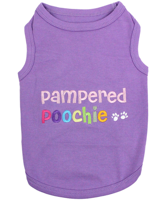 Parisian Pet 'Pampered Poochie' Luxury Dog Shirt – Trendy Embroidered Dog Apparel for Small Dogs & Cats, Purple