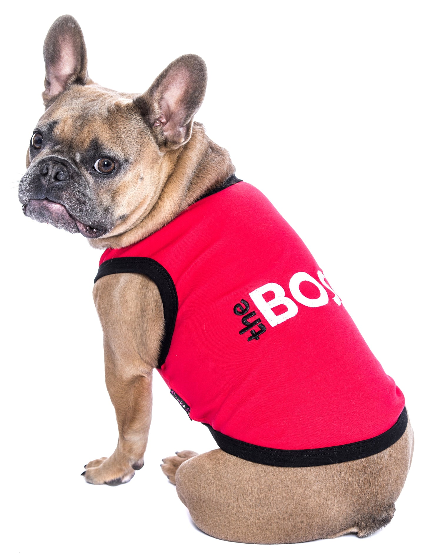 Parisian Pet 'The Boss' Embroidered Pet T-Shirt – Bold Slogan Dog Apparel for Dogs & Cats, Red