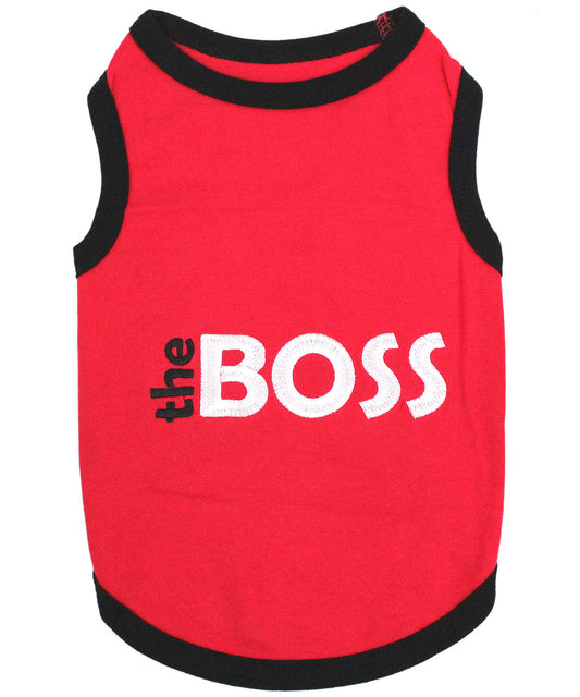 Parisian Pet 'The Boss' Embroidered Pet T-Shirt – Bold Slogan Dog Apparel for Dogs & Cats, Red