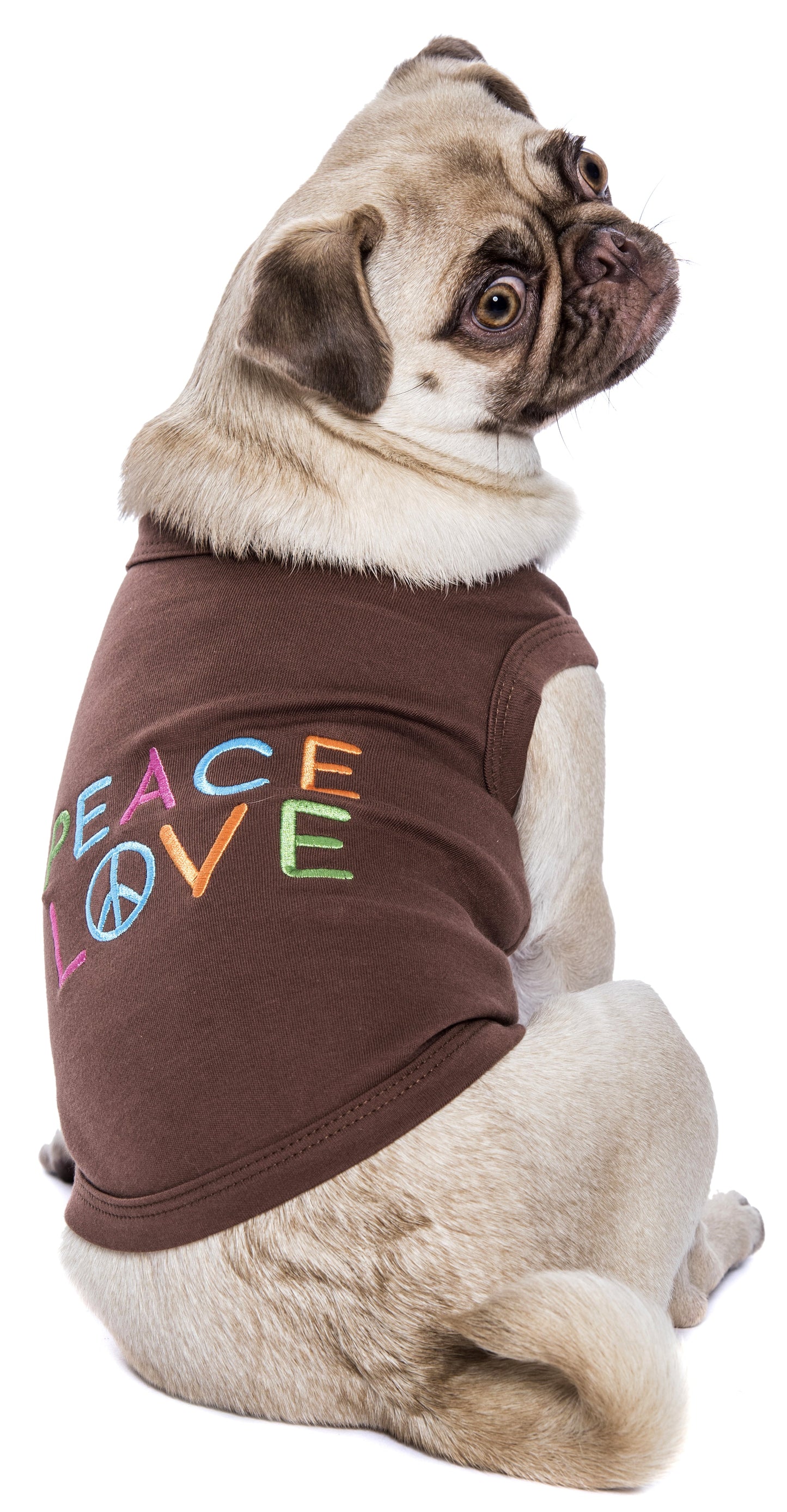 Parisian Pet 'Peace Love' Positive Pet T-Shirt – Stylish Cotton Outfit for Dogs & Cats, Brown-Valentine's Day