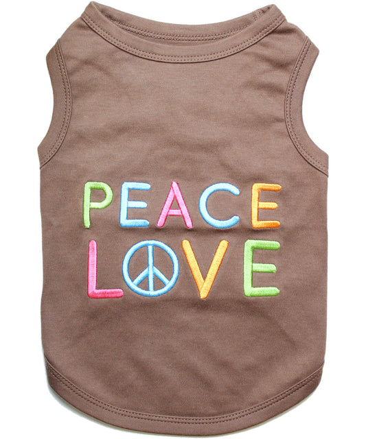 Parisian Pet 'Peace Love' Positive Pet T-Shirt – Stylish Cotton Outfit for Dogs & Cats, Brown-Valentine's Day