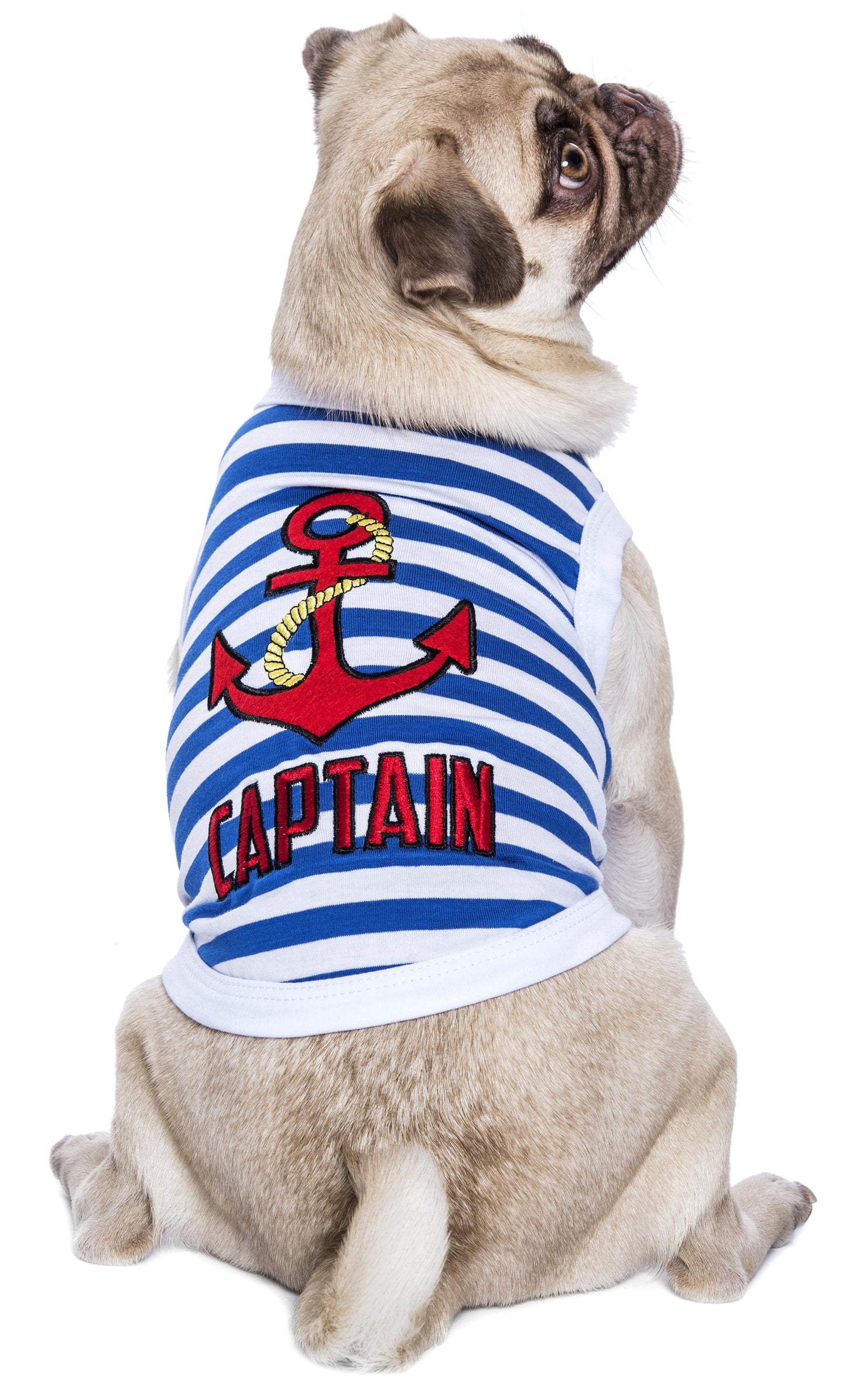 Parisian Pet 'Captain' Fun Sailor Dog Outfit – Soft and Breathable Nautical Pet Wear for Small Dogs & Cats, Blue & White Stripes