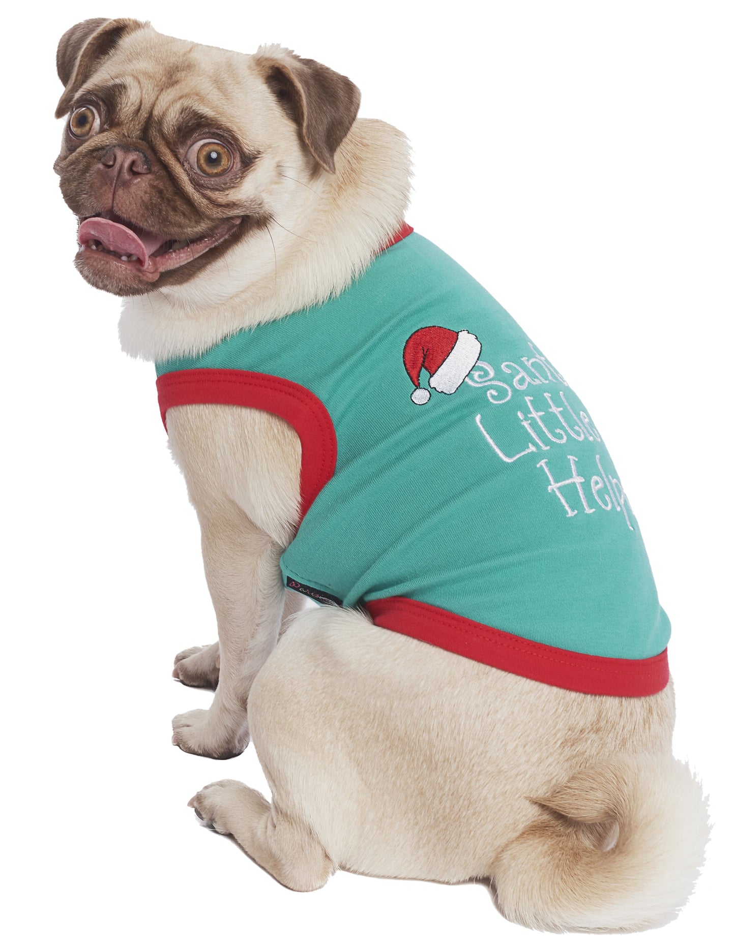 Parisian Pet 'Santa's Little Helper' Green Dog T-Shirt – Holiday Embroidered Cotton Shirt for Dogs And Cats