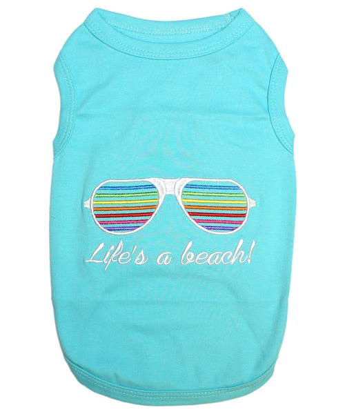 Parisian Pet 'Life's a Beach' Summer Dog T-Shirt – Comfortable Beach-Themed Pet Clothing for Dogs & Cats, Light Blue