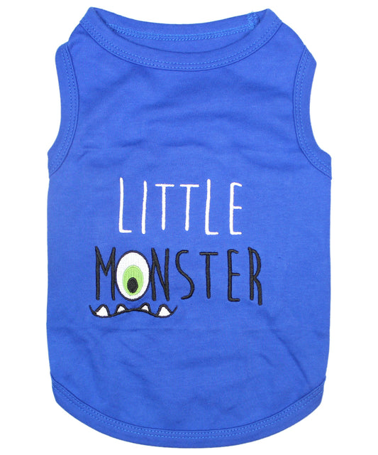 Parisian Pet 'Little Monster' Embroidered Dog & Cat Shirt - Funny Pet Apparel, Blue