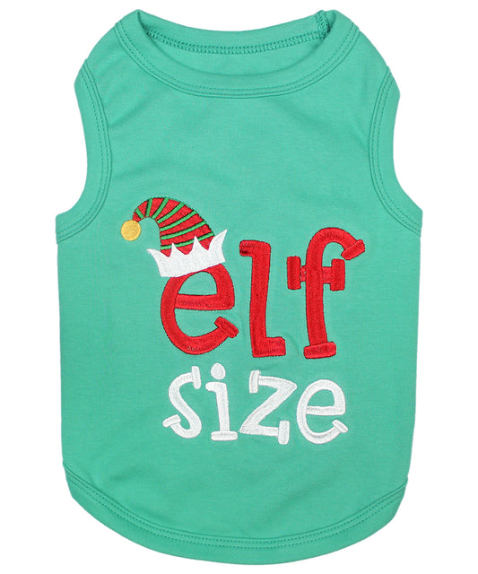 Parisian Pet Embroidered 'Elf Size Shirt' - Holiday Pet Apparel & Christmas Dog Clothes, Green