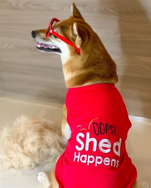 Parisian Pet 'Shed Happens' Funny Dog Shirt – Soft Cotton Slogan Pet Apparel for Dogs & Cats, Red