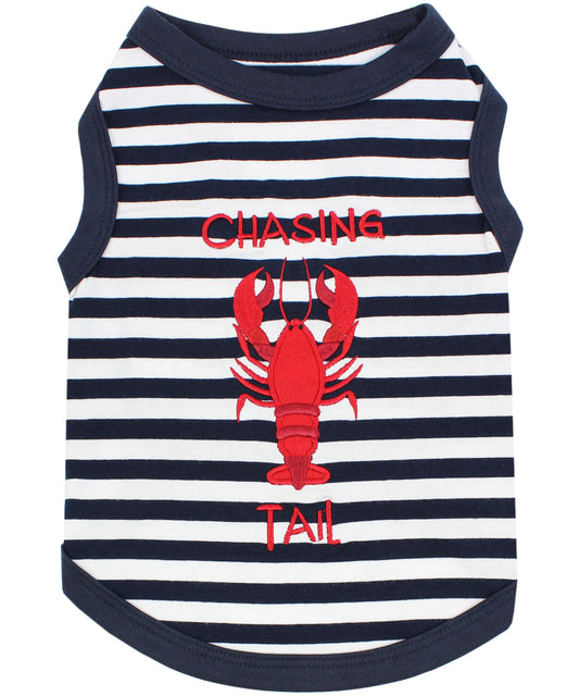 Parisian Pet 'Lobster Chasing Tail' Dog Shirt – Nautical Cotton Pet T-Shirt for Dogs & Cats, Blue & White Stripes