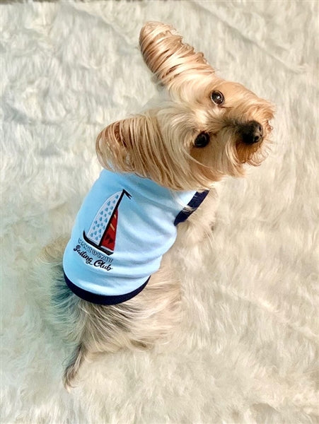 Parisian Pet 'Sailing Club' Dog Shirt – Nautical Embroidered Pet Apparel for Dogs & Cats, Light Blue