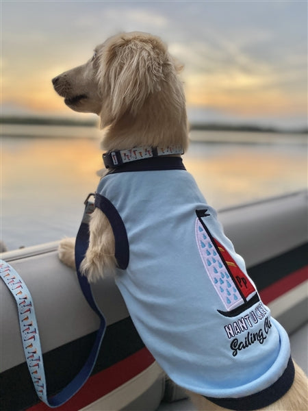 Parisian Pet 'Sailing Club' Dog Shirt – Nautical Embroidered Pet Apparel for Dogs & Cats, Light Blue