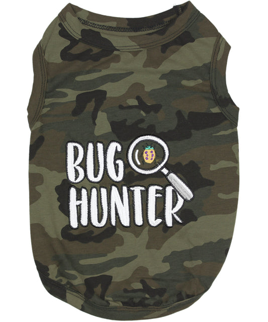 Parisian Pet 'Bug Hunter' Dog Shirt – Small Dog Casual Outfit with Funny Slogan for Dogs & Cats, Green