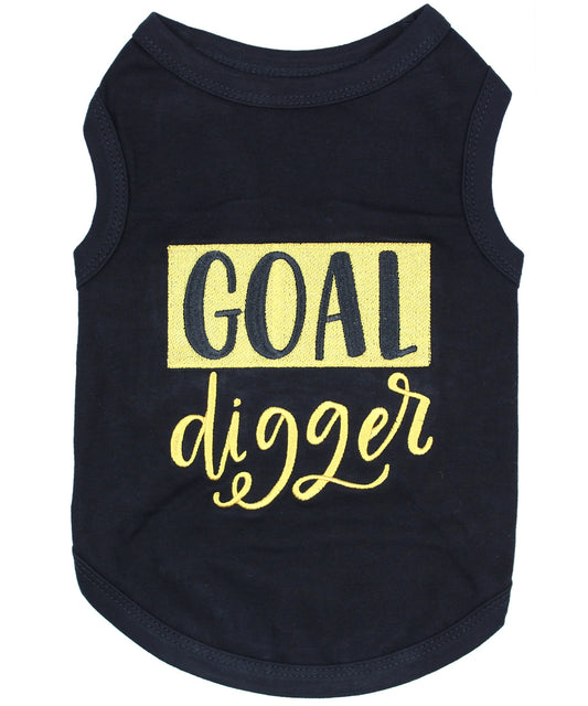 Parisian Pet 'Goal Digger' Motivational Dog Shirt – Trendy Black Embroidered Pet Apparel for Dogs & Cats