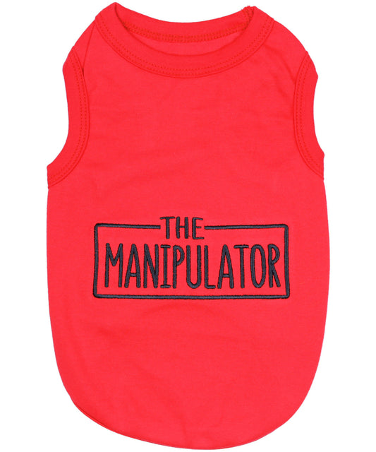 Parisian Pet 'The Manipulator' Playful Slogan Dog Shirt – Breathable Cotton Pet Wear for Dogs & Cats, Red