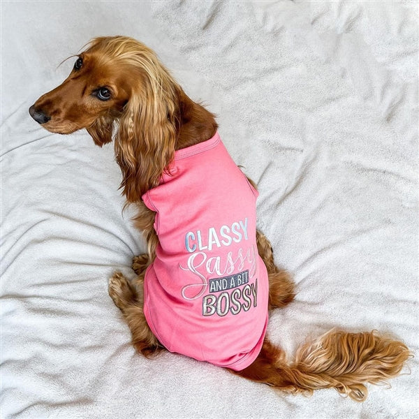 Parisian Pet 'Classy, Sassy, and a Bit Bossy' Dog & Cat T-Shirt – Trendy & Fun Pet Apparel - Pink