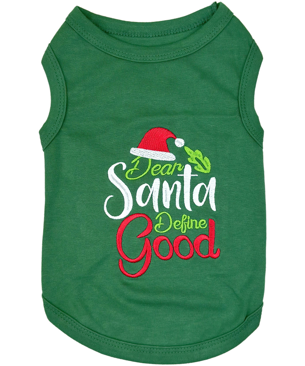 Parisian Pet 'Dear Santa Define Good' Dog Christmas T-Shirt - Festive Pet Shirt for Cats & Dogs, Green