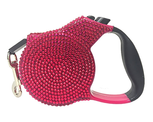 Crystal Retractable Leash Dark Pink