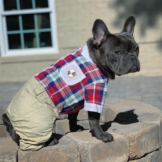 Parisian Pet 'Plaid Royal Jumpsuit' for Dogs & Cats – Cozy and Trendy Red Plaid Dog Jumpsuit, Perfect for Small and Medium Dogs and Cats