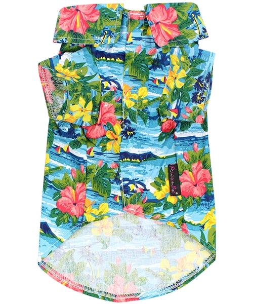 Parisian Pet 'Hawaiian Camp' Dog & Cat Shirt – Lightweight Cotton, Stylish Vacation Pet Apparel – Blue