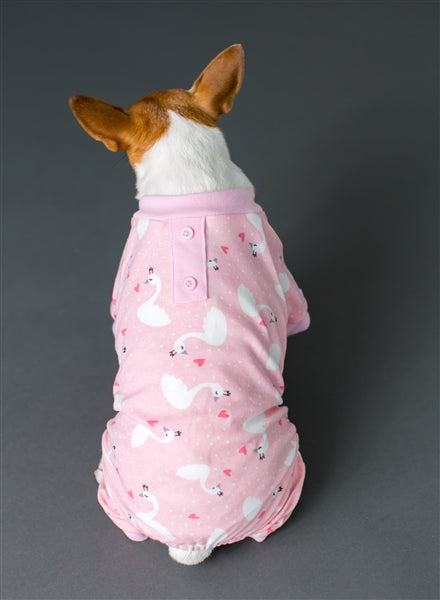 Parisian Pet 'Pink Swan' Pajama for Dogs & Cats, Luxury Pet Sleepwear, Cozy Dog Pajama Set-Valentine's Day