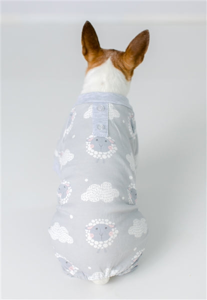 Parisian Pet 'Grey Sheep' Pajama for Dogs & Cats, Designer Pet Sleepwear, Cozy Dog Pajama Set, Grey