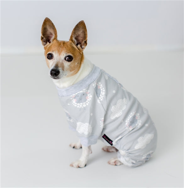 Parisian Pet 'Grey Sheep' Pajama for Dogs & Cats, Designer Pet Sleepwear, Cozy Dog Pajama Set, Grey