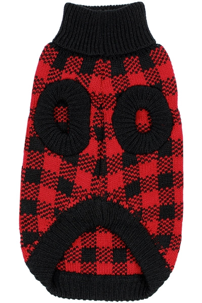 Parisian Pet 'Buffalo Checkered Sweater - Polar Bear' for Dogs and Cats - Cozy Winter Wear with Adorable Polar Bear Design Red and Black