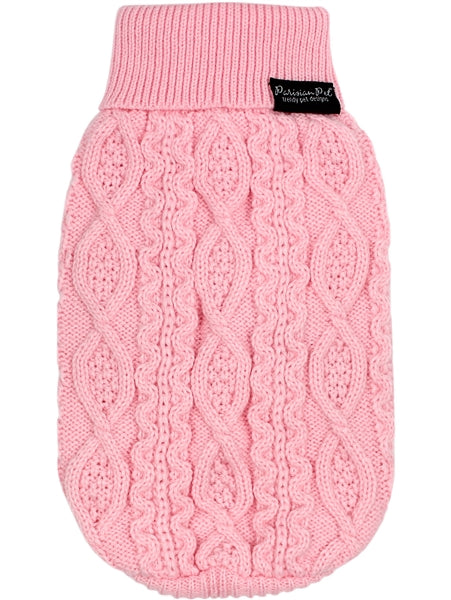 Cable Knit Dog Sweater Blush Pink